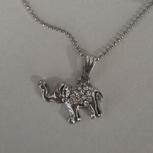 Silver Elephant with Crystals Necklace